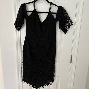 Adelyn Rae Black Lace Cold-Shoulder Mini Dress